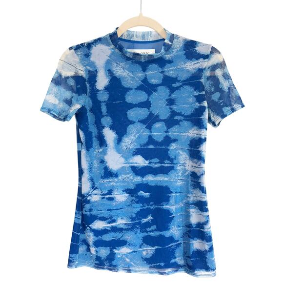 PRABAL GURUNG BLUE TIE DYE FITTED MESH TOP - Picture 1 of 4